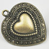 Pendant/Charm, Zinc Alloy Jewelry Findings, Lead-free, Heart 34x29mm, Sold by Bag