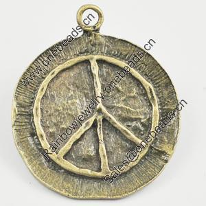 Pendant/Charm, Zinc Alloy Jewelry Findings, Lead-free, Flat Round 40x46mm, Sold by Bag