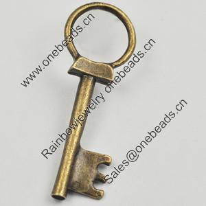 Pendant/Charm, Zinc Alloy Jewelry Findings, Lead-free, Key 59x21mm, Sold by Bag