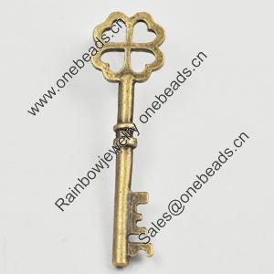 Pendant/Charm, Zinc Alloy Jewelry Findings, Lead-free, Key 55x16mm, Sold by Bag