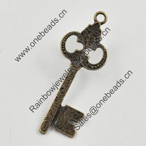 Pendant/Charm, Zinc Alloy Jewelry Findings, Lead-free, Key 47x17mm, Sold by Bag