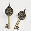 Pendant/Charm, Zinc Alloy Jewelry Findings, Lead-free, Key 47x15mm, Sold by Bag