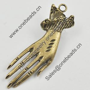 Pendant/Charm, Zinc Alloy Jewelry Findings, Lead-free, Hand 69x19mm, Sold by Bag