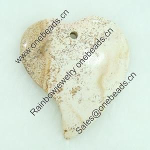 Gemstone pendant, pictuer jasper, heart, 43x50x7mm, Sold by PC 