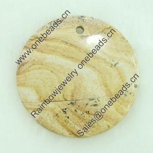 Gemstone pendant, pictuer jasper, coin, 45x45x6mm, Sold by PC