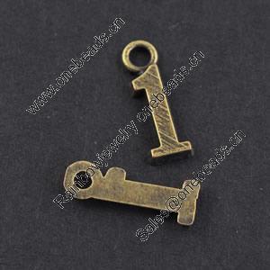 Pendant/Charm, Zinc Alloy Jewelry Findings, Lead-free, Letters 15x5mm，Sold by Bag