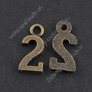 Pendant/Charm, Zinc Alloy Jewelry Findings, Lead-free, Letters 15x8mm，Sold by Bag