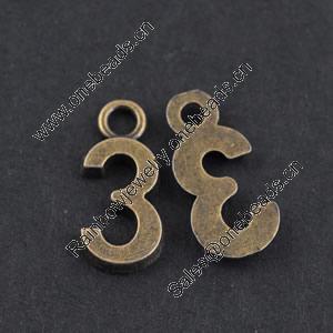 Pendant/Charm, Zinc Alloy Jewelry Findings, Lead-free, Letters 16x8mm，Sold by Bag
