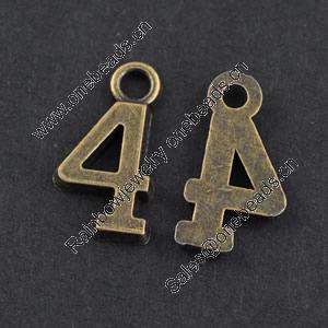 Pendant/Charm, Zinc Alloy Jewelry Findings, Lead-free, Letters 16x8mm，Sold by Bag