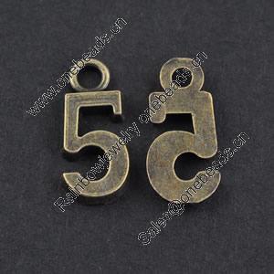 Pendant/Charm, Zinc Alloy Jewelry Findings, Lead-free, Letters 16x8mm，Sold by Bag