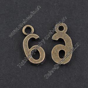 Pendant/Charm, Zinc Alloy Jewelry Findings, Lead-free, Letters 16x8mm，Sold by Bag