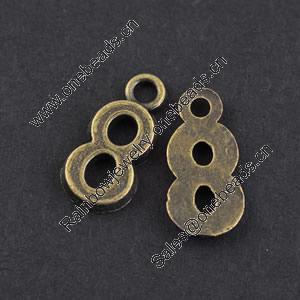 Pendant/Charm, Zinc Alloy Jewelry Findings, Lead-free, Letters 16x7mm，Sold by Bag