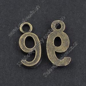 Pendant/Charm, Zinc Alloy Jewelry Findings, Lead-free, Letters 17x7mm，Sold by Bag