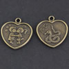 Pendant/Charm, Zinc Alloy Jewelry Findings, Lead-free,Heart 18mm，Sold by Bag