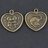 Pendant/Charm, Zinc Alloy Jewelry Findings, Lead-free,Heart 18mm，Sold by Bag