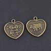 Pendant/Charm, Zinc Alloy Jewelry Findings, Lead-free,Heart 18mm，Sold by Bag