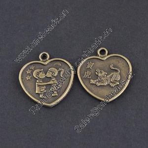 Pendant/Charm, Zinc Alloy Jewelry Findings, Lead-free,Heart 18mm，Sold by Bag