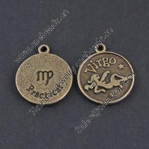 Pendant/Charm, Zinc Alloy Jewelry Findings, Lead-free,Flat Round 18mm，Sold by Bag