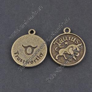 Pendant/Charm, Zinc Alloy Jewelry Findings, Lead-free,Flat Round 18mm，Sold by Bag