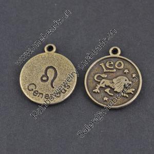 Pendant/Charm, Zinc Alloy Jewelry Findings, Lead-free,Flat Round 18mm，Sold by Bag