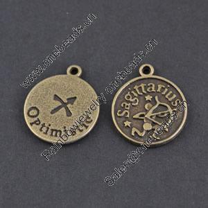 Pendant/Charm, Zinc Alloy Jewelry Findings, Lead-free,Flat Round 18mm，Sold by Bag