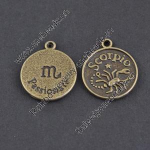 Pendant/Charm, Zinc Alloy Jewelry Findings, Lead-free,Flat Round 18mm，Sold by Bag