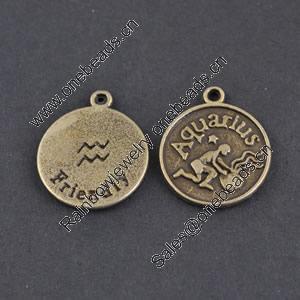 Pendant/Charm, Zinc Alloy Jewelry Findings, Lead-free,Flat Round 18mm，Sold by Bag