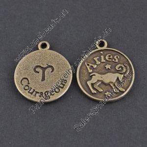 Pendant/Charm, Zinc Alloy Jewelry Findings, Lead-free,Flat Round 18mm，Sold by Bag