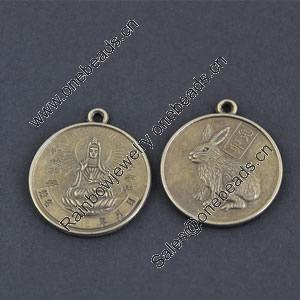 Pendant/Charm, Zinc Alloy Jewelry Findings, Lead-free, Flat Round 25mm，Sold by Bag