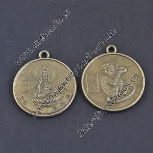 Pendant/Charm, Zinc Alloy Jewelry Findings, Lead-free, Flat Round 25mm，Sold by Bag