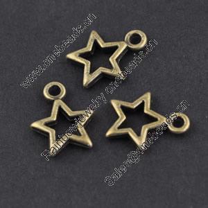 Pendant/Charm, Zinc Alloy Jewelry Findings, Lead-free, Star 10x12mm，Sold by Bag