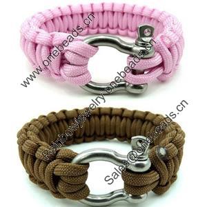 Survival Bracelet，made with super strength military spec paracord and stainless shackle, 7.8 inch, sold by PC