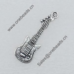 Pendant/Charm, Fashion Zinc Alloy Jewelry Findings, Lead-free, Guitar 11x32mm, Sold by Bag