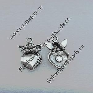 Pendant/Charm, Fashion Zinc Alloy Jewelry Findings, Lead-free, Angel 24x16mm, Sold by Bag