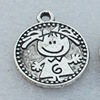 Pendant/Charm, Fashion Zinc Alloy Jewelry Findings, Lead-free, Flat Round 18mm, Sold by Bag