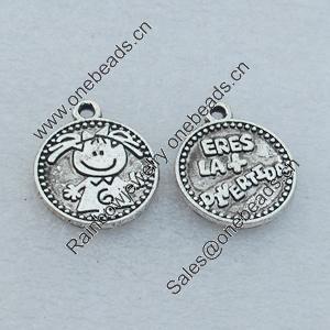 Pendant/Charm, Fashion Zinc Alloy Jewelry Findings, Lead-free, Flat Round 18mm, Sold by Bag