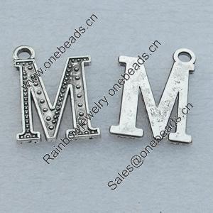 Pendant/Charm, Fashion Zinc Alloy Jewelry Findings, Lead-free, Letter 26x18mm, Sold by Bag