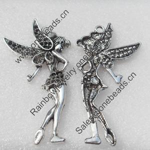 Pendant/Charm, Fashion Zinc Alloy Jewelry Findings, Lead-free, Angel 74x37mm, Sold by Bag