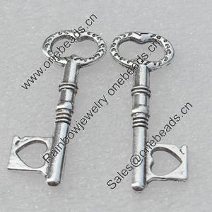 Pendant/Charm, Fashion Zinc Alloy Jewelry Findings, Lead-free, Key 32x11mm, Sold by Bag