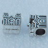 Europe Beads, Fashion Zinc Alloy Jewelry Findings, Lead-free, 10x9mm, hole:5mm, Sold by Bag