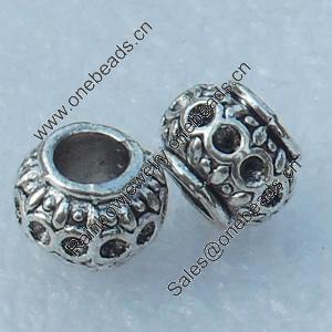 Europe Beads, Fashion Zinc Alloy Jewelry Findings, Lead-free, 10x7mm, hole:5mm, Sold by Bag