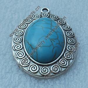 Zinc Alloy Pendant with Turquoise Beads,Fashion Jewelry Findings, 44.5x29.5mm, Sold by Bag