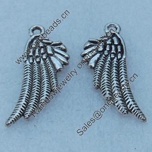 Pendant/Charm, Fashion Zinc Alloy Jewelry Findings, Lead-free, Wings 39x11mm, Sold by Bag