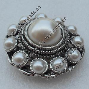 Zinc Alloy Pendant with Pearl Beads,Fashion Jewelry Findings, 56x50mm, Sold by Bag