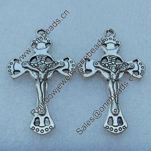 Pendant/Charm, Fashion Zinc Alloy Jewelry Findings, Lead-free, Cross 48x29mm, Sold by Bag