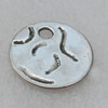Pendant/Charm, Fashion Zinc Alloy Jewelry Findings, Lead-free, Flat Round 17mm, Sold by Bag