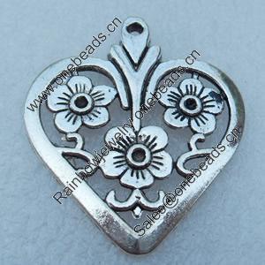 Pendant/Charm, Fashion Zinc Alloy Jewelry Findings, Lead-free, Heart 32x37mm, Sold by Bag