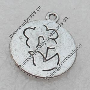 Pendant/Charm, Fashion Zinc Alloy Jewelry Findings, Lead-free, Flat Round 17x14mm, Sold by Bag