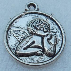 Pendant/Charm, Fashion Zinc Alloy Jewelry Findings, Lead-free, Flat Round 20x17mm, Sold by Bag
