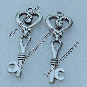 Pendant/Charm, Fashion Zinc Alloy Jewelry Findings, Lead-free, Key 40x12mm, Sold by Bag